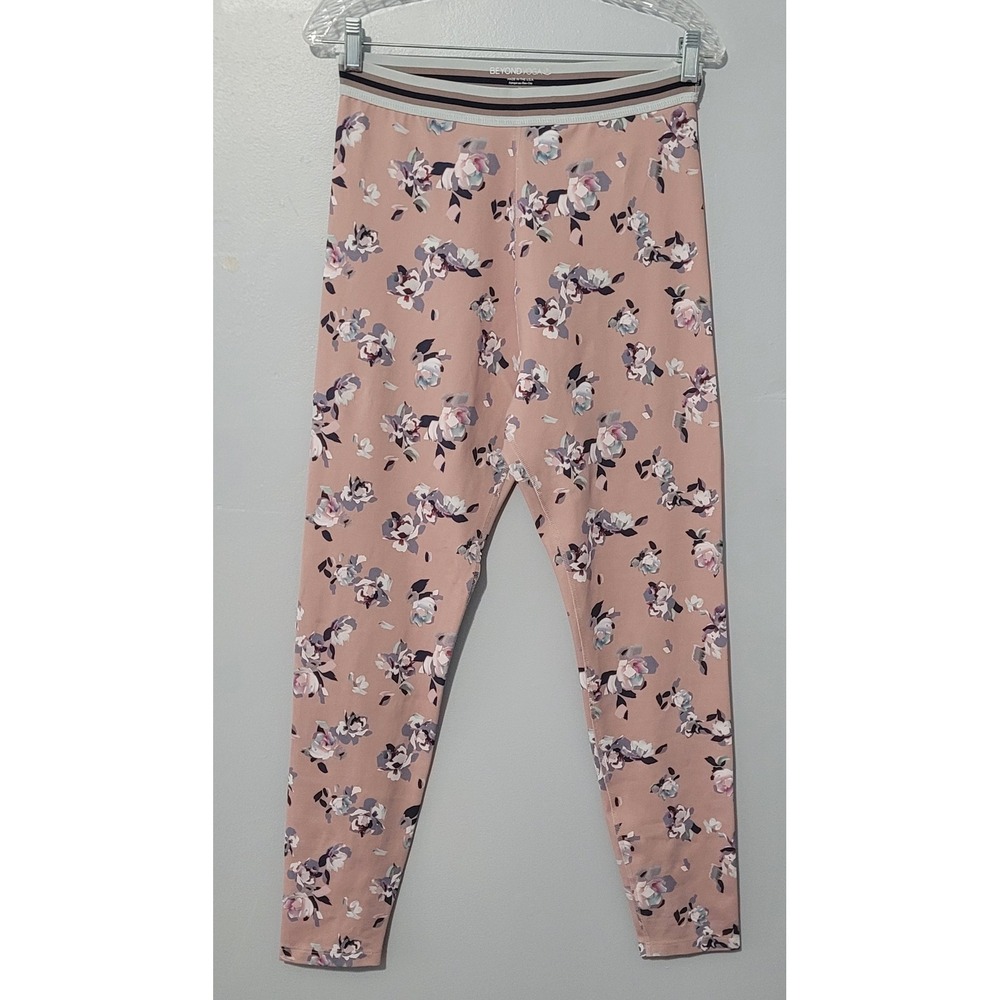 Beyond Yoga Floral High Waisted Leggings XL Pink Purple Striped Waistband USA